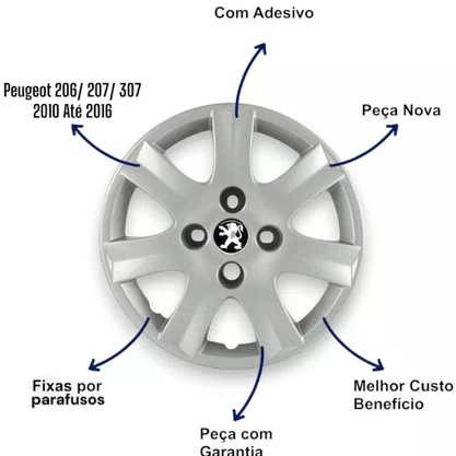 Jogo Calota Aro 14 Peugeot 206 207 307 2010 Até 2016