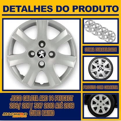 Jogo Calota Aro 14 Peugeot 206 207 307 2010 Até 2016