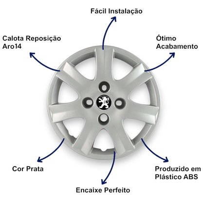Jogo Calota Aro 14 Peugeot 206 207 307 2010 Até 2016