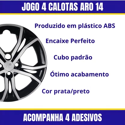 Jogo Calota Aro 15 Argo Após 2023 Prata Preto