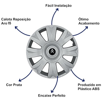 Jogo Calota Aro 15 Citroen C3 2014 Até 2015