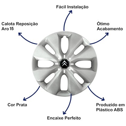 Jogo Calota Aro 15 Citroen C3 2014 Até 2018 