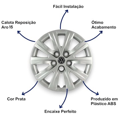 Jogo Calota Aro 15 VW Fox Spacefox Polo 2012 Até 2013