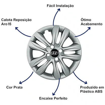 Jogo Calota Aro 15 HB20 Hatch Sedan 2012 Até 2016 Prata