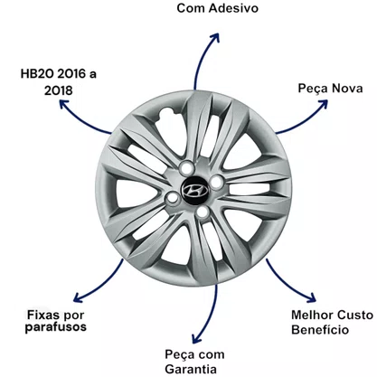 Jogo Calota Aro 15 HB20 Hatch Sedan 2012 Até 2016 Prata