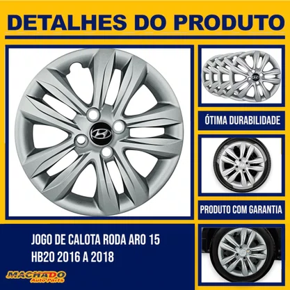 Jogo Calota Aro 15 HB20 Hatch Sedan 2012 Até 2016 Prata