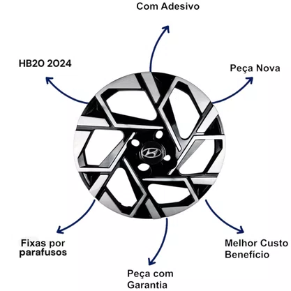 Jogo Calota Aro 15 HB20 2024 Preto e Prata Cubo Padrão
