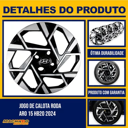 Jogo Calota Aro 15 HB20 2024 Preto e Prata Cubo Padrão