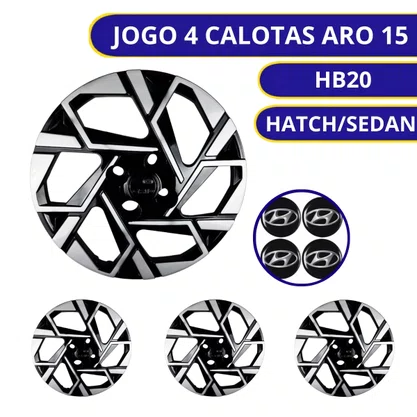 Jogo Calota Aro 15 HB20 2024 Preto e Prata Cubo Padrão