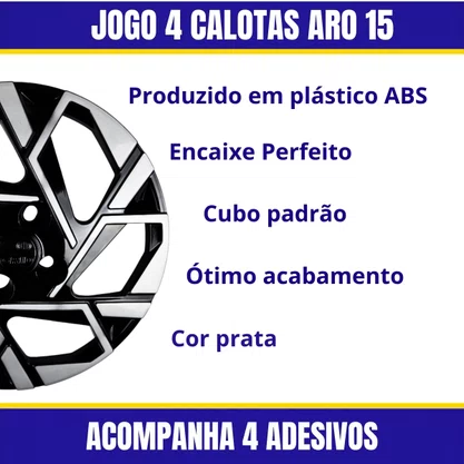 Jogo Calota Aro 15 HB20 2024 Preto e Prata Cubo Padrão