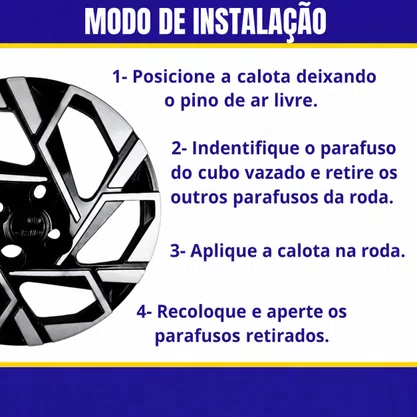 Jogo Calota Aro 15 HB20 2024 Preto e Prata Cubo Padrão