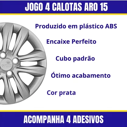 Jogo Calota Aro 15 HB20 Hatch Sedan 2012 Até 2016 Prata