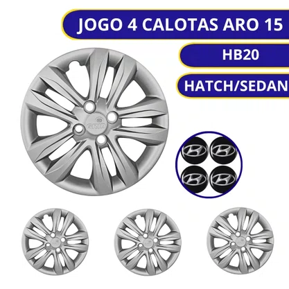 Jogo Calota Aro 15 HB20 Hatch Sedan 2012 Até 2016 Prata