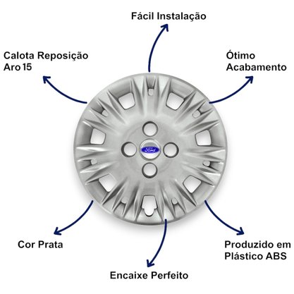 Jogo Calota Aro 15 Ford New Fiesta 2014 Até 2017