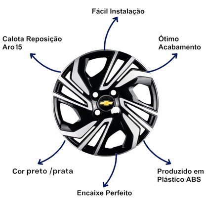 Jogo Calota Aro 15 Onix Hatch Plus Após 2023 Preto Prata