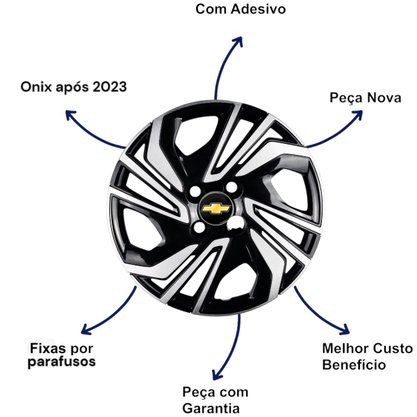 Jogo Calota Aro 15 Onix Hatch Plus Após 2023 Preto Prata