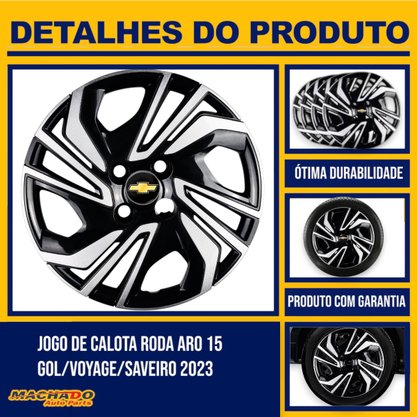 Jogo Calota Aro 15 Onix Hatch Plus Após 2023 Preto Prata
