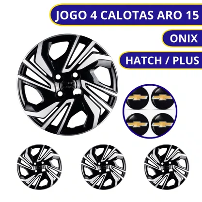 Jogo Calota Aro 15 Onix Hatch Plus Após 2023 Preto Prata