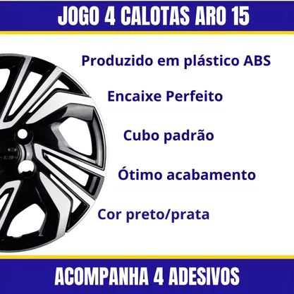 Jogo Calota Aro 15 Onix Hatch Plus Após 2023 Preto Prata