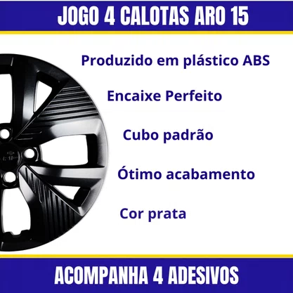 Jogo Calota Aro 15 Polo Track 2021 Até 2024 Preto Brilho