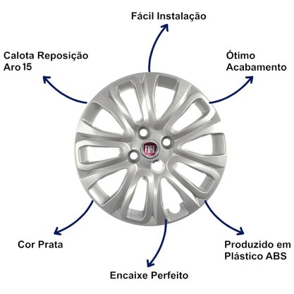 Jogo Calota Aro 15 Fiat Punto 2007 Até 2016 