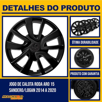 Jogo Calota Aro 15 Sandero Logan 2014 Até 2020 Preto Brilho