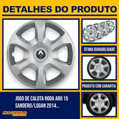 Jogo Calota Aro 15 Sandero/Megane/Logan 2014/15 PressãoJogo Calota Aro 15 Sandero/Megane/Logan 2014/15 Pressão