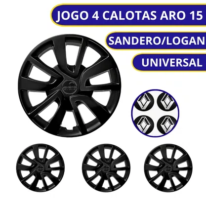 Jogo Calota Aro 15 Sandero Logan 2014 Até 2020 Preto Brilho