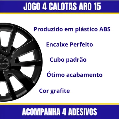 Jogo Calota Aro 15 Sandero Logan 2014 Até 2020 Preto Brilho