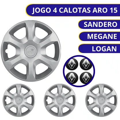 Jogo Calota Aro 15 Sandero Megane Logan 2015 Prata