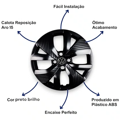 Jogo Calota Aro 15 Polo Track 2021 Até 2024 Preto Brilho