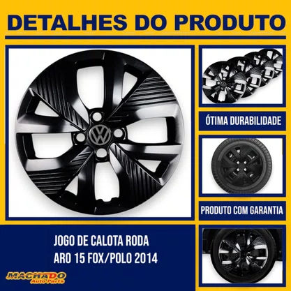 Jogo Calota Aro 15 Polo Track 2021 Até 2024 Preto Brilho
