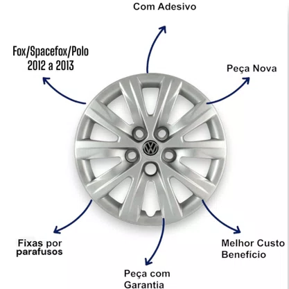 Jogo Calota Aro 15 VW Fox Spacefox Polo 2012 Até 2013