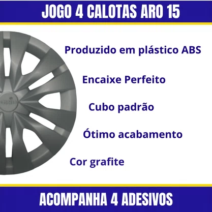 Jogo Calota Aro 15 Yaris 2023 Grafite