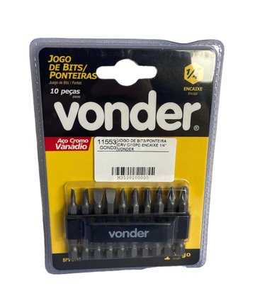 Jogo De Bits Ponteira Crv Com 10 Peças Encaixe 1/4" VONDER