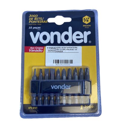 Jogo De Bits Ponteira Crv Com 10 Peças Encaixe 1/4" VONDER