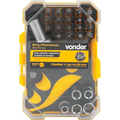 Jogo De Bits Ponteira Crv Com 32 Peças Encaixe 1/4 VONDER