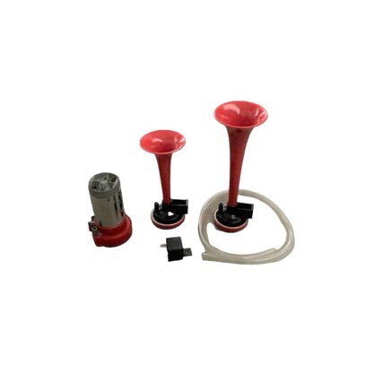 kit Buzina Verdureira Dupla Vermelha Com Mangueira Compressor Rele 12V 