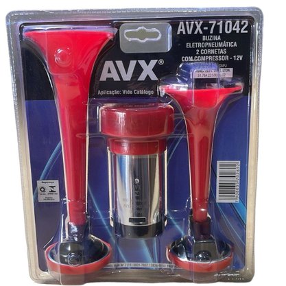 kit Buzina Verdureira Dupla Vermelha Com Mangueira Compressor Rele 12V 