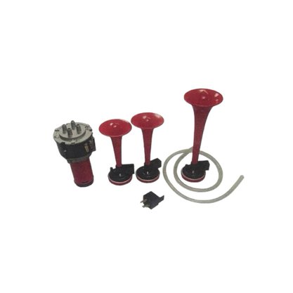 kit Buzina Verdureira Tripla Vermelha Com Mangueira Compressor Rele 12V 