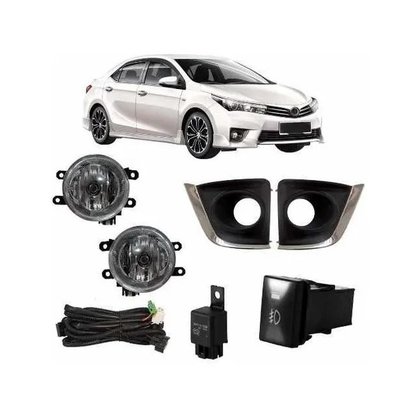 Kit Farol Auxiliar Milha Corolla 2014 a 2017 Com Molduras Cromado Com Botao Modelo Original 

