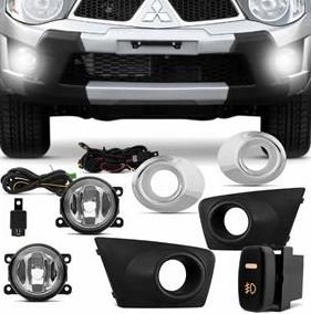 Kit Farol Auxiliar Milha L200 Triton 2011 a 2013 Com Grade Kit Completo Com Moldura cromada