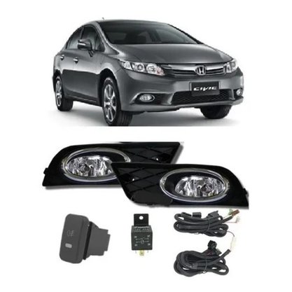 Kit Farol Auxiliar Milha New Civic 2012 a 2014 Com Moldura Kit Completo