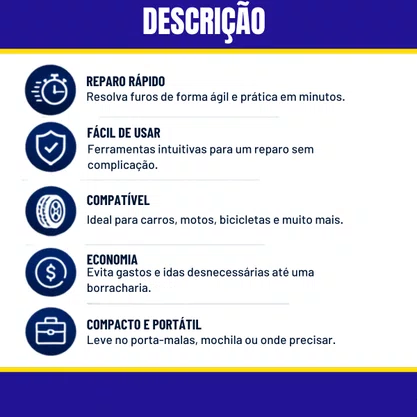 KIT Reparador P/ Remendo De Pneus 8 Pecas