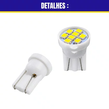 Lâmpada Led Branco T10 Esmagada Pingo 8 Gotas Avulso 12V 