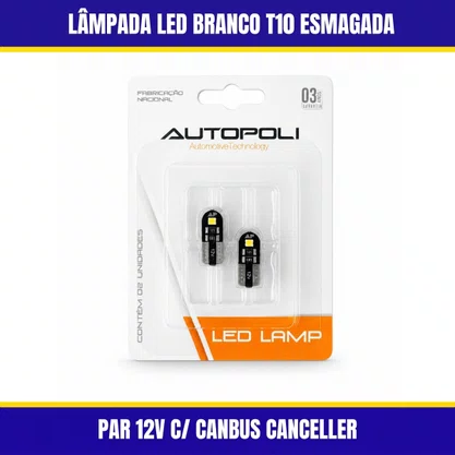 Lâmpada Led Branco T10 Esmagada Pingo C/ Canbus Canceller Par 12V 