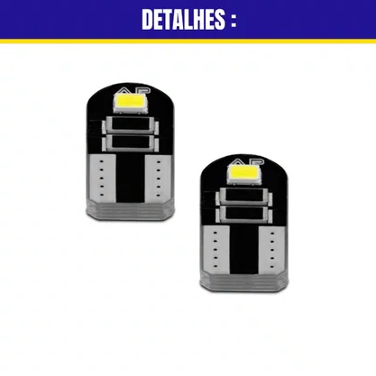 Lâmpada Led Branco T10 Esmagada Pingo C/ Canbus Canceller Par 12V 