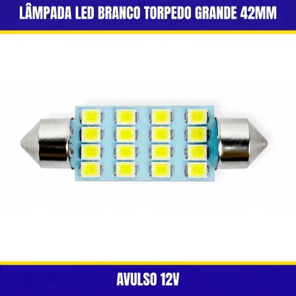 Lâmpada Led Branco Torpedo Médio 36MM 16 Gotas Avulso 12V