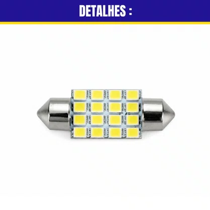 Lâmpada Led Branco Torpedo Médio 36MM 16 Gotas Avulso 12V