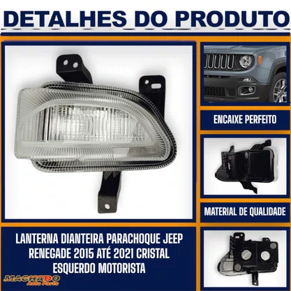 Lanterna Dianteira Parachoque Jeep Renegade 2015 Até 2021 Cristal Esquerdo Motorista FITAM